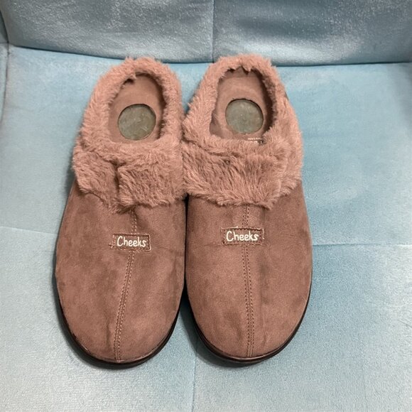 Cheeks Fit Body Tony Little Slip Ons Slippers Gray Womens 9M Faux Fur - Picture 1 of 9